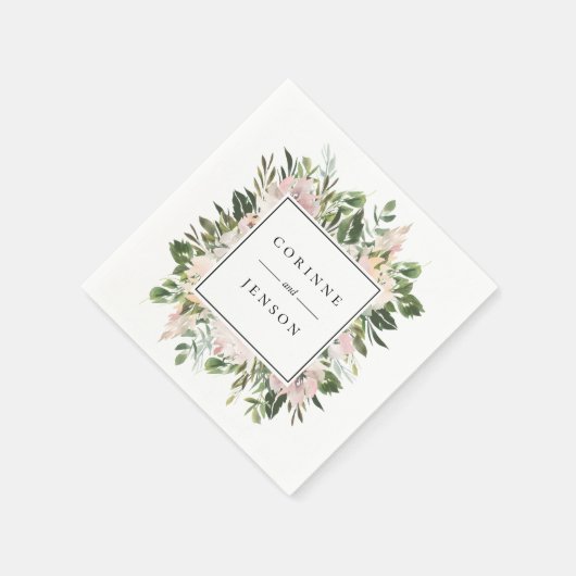 Dusty Blumengrün Personalisiertes Papier Napkins Serviette (Ecke)