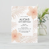 Dusty Blush Blume Dry Palm Leaf Boho Geburtstag Einladung (Stehend Vorderseite)