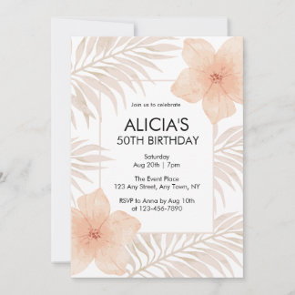 Dusty Blush Blume Dry Palm Leaf Boho Geburtstag Einladung