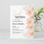 Dusty Blush Blume Dry Palm Leaf Boho Sweet 16 Einladung (Stehend Vorderseite)