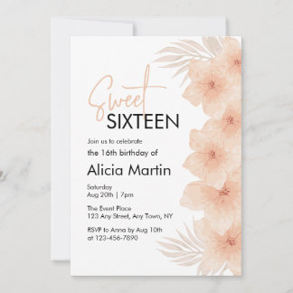 Dusty Blush Blume Dry Palm Leaf Boho Sweet 16 Einladung