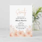 Dusty Blush Blume Palm Leaf Boho Birthday Einladung (Stehend Vorderseite)