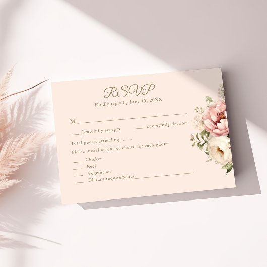 Dusty Blush Floral Wedding RSVP Card Karte