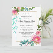 Dusty Blush Pink Blumenfeier des Lebens Invita Einladung (Stehend Vorderseite)