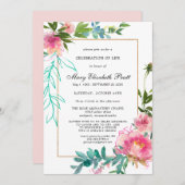 Dusty Blush Pink Blumenfeier des Lebens Invita Einladung (Vorne/Hinten)