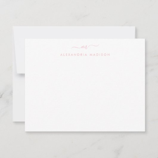 Dusty Blush Pink Script Monogram Swash Stationery Mitteilungskarte (Vorderseite)