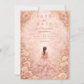 Dusty Blush Rosen Garten Quinceañera Save The Date (Vorderseite)
