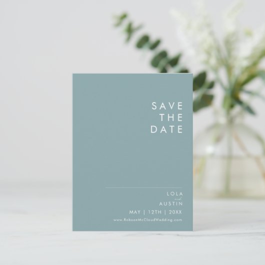 Dusty Boho | Blau und Grün Save the Date Einladungspostkarte (Stehend Vorderseite)