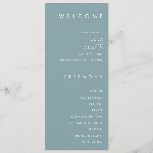Dusty Boho | Blue and Green Wedding Program Programm (Vorderseite)