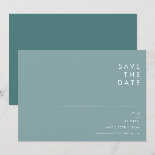 Dusty Boho Blue & Green Horizontal Save the Date (Vorne/Hinten)