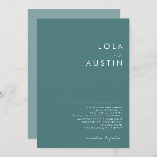 Dusty Boho | Einladung zu grünen und blauen Hochze (Vorne/Hinten)