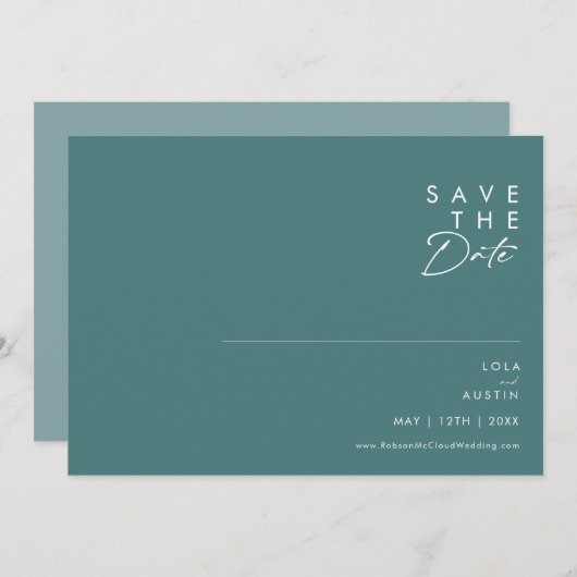 Dusty Boho | Horizontal grün und blau Save The Date (Vorne/Hinten)