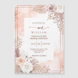 Dusty Boho Lignt rosa Rosen Hochzeit Magneteinladung
