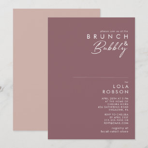 Dusty Boho Lila & Rose Brunch und Bubbly Dusche Einladung