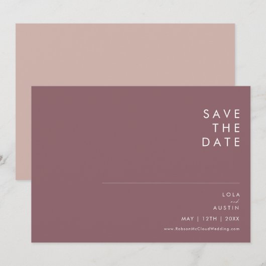 Dusty Boho Lila & Rose Save the Date Horizontal (Vorne/Hinten)