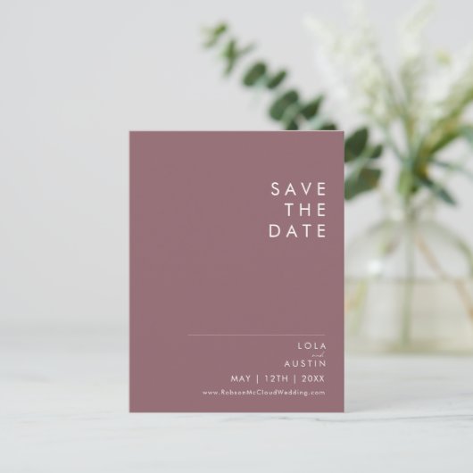 Dusty Boho | Lila Save the Date Postkarte (Stehend Vorderseite)