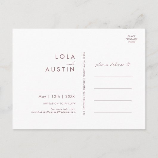 Dusty Boho | Lila Save the Date Postkarte (Rückseite)