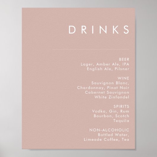 Dusty Boho | Rose Wedding Drinks Menü Signatur Poster (Vorne)