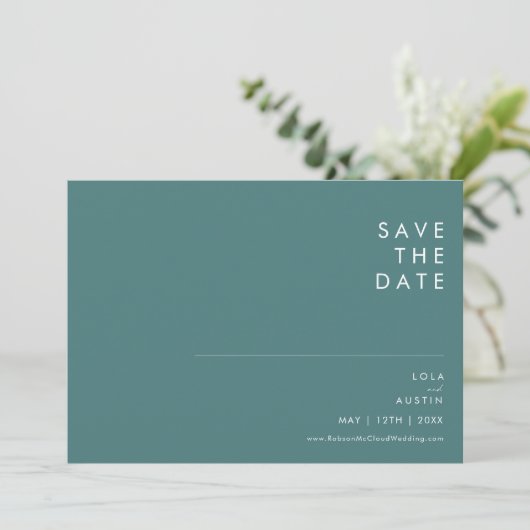 Dusty Boho | Save the Date grün & blau (Stehend Vorderseite)