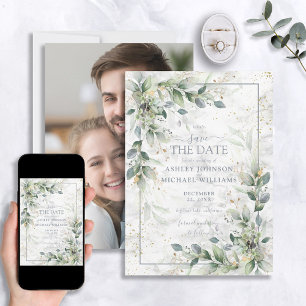 Dusty Botanical Greenerity Gold Foto Save the Date