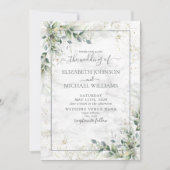 Dusty Botanical Greenerity Gold Foto Wedding Einladung (Vorderseite)
