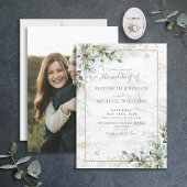Dusty Botanical Greenerity Gold Foto Wedding Einladung