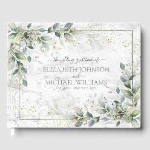 Dusty Botanical Greenerity Gold Marble Wedding Gästebuch