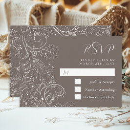 Dusty Brown Elegant Blumenhochzeit RSVP Karte