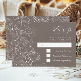 Dusty Brown Elegant Blumenhochzeit RSVP Karte