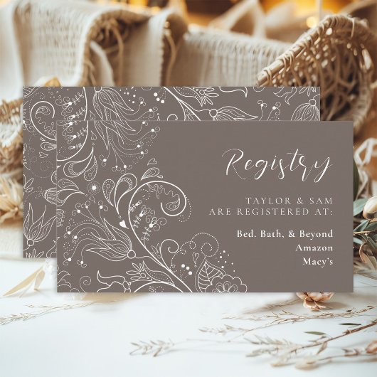 Dusty Brown Elegant Floral Wedding Registry Begleitkarte