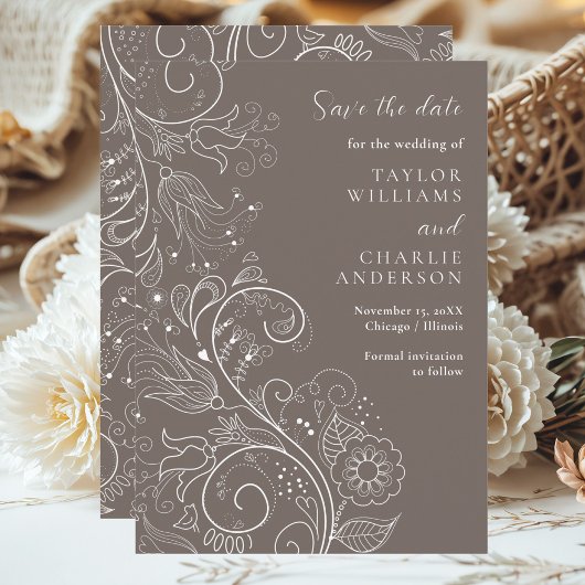 Dusty Brown Elegant Floral Wedding speichern das D Save The Date