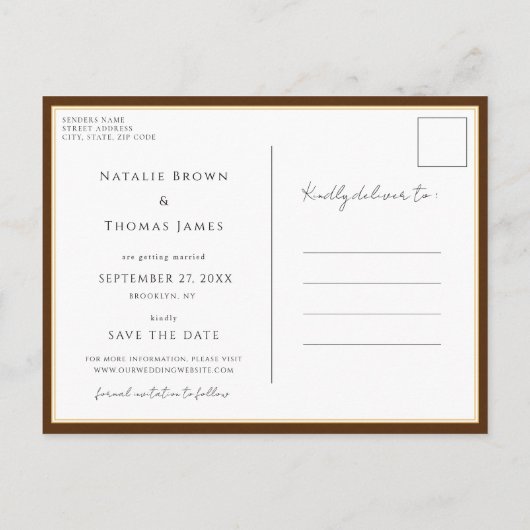 Dusty Brown Herbstleaves fallen in Liebe Hochzeit Ankündigungspostkarte (Rückseite)