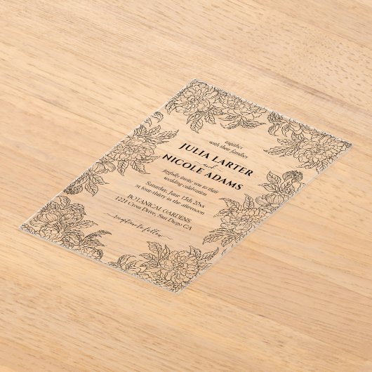 Dusty Brunt Orange Peony Blume Hochzeit im Herbst Acryleinladungen (Ablage )