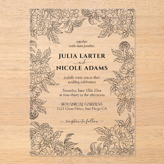 Dusty Brunt Orange Peony Blume Hochzeit im Herbst Acryleinladungen (Vorderseite)