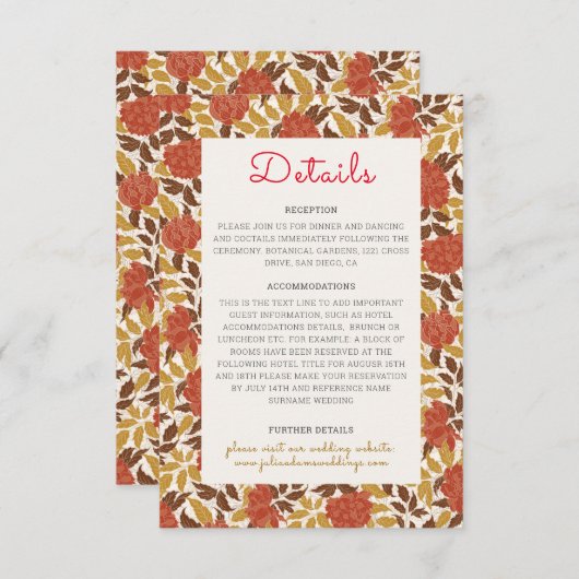 Dusty Brunt Orange Peony Blume Hochzeit im Herbst Begleitkarte (Vorne/Hinten)