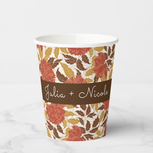 Dusty Brunt Orange Peony Blume Hochzeit im Herbst Pappbecher (Links)