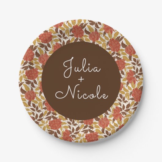 Dusty Brunt Orange Peony Blume Hochzeit im Herbst Pappteller (Vorderseite)