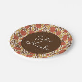 Dusty Brunt Orange Peony Blume Hochzeit im Herbst Pappteller (Schrägansicht)