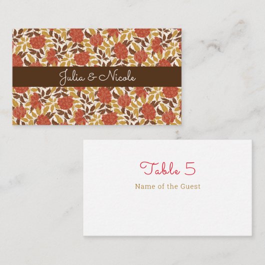 Dusty Brunt Orange Peony Blume Hochzeit im Herbst Platzkarte (Vorne/Hinten)
