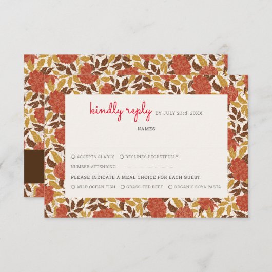 Dusty Brunt Orange Peony Blume Hochzeit im Herbst RSVP Karte (Vorne/Hinten)