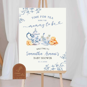 Dusty Bue Chinoiserie Babydusche Begrüßungszeichen Poster