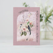 Dusty Burgund Magnolia Blüten und Hochzeiten von V Save The Date (Stehend Vorderseite)