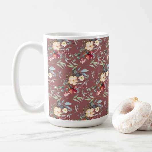 Dusty Burgundy Floral Mother Day Kaffeetasse (Mit Donut)