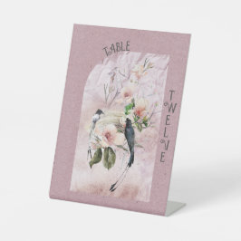 Dusty Burgundy Magnolia Blüten und Vögel Sockelschild