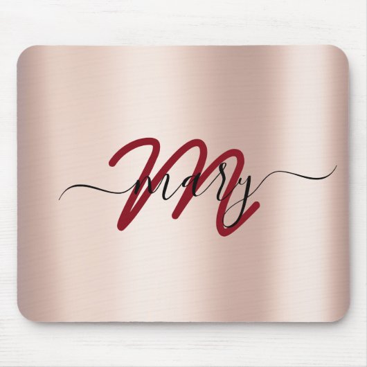 Dusty Burgundy Rose Minimal Name Monogram. Lux Mousepad (Vorne)