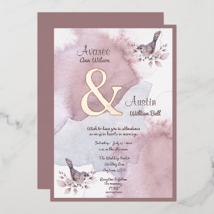 Dusty Burgundy Wasserfarbe und Rose Gold Ampersand Folieneinladung