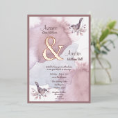 Dusty Burgundy Wasserfarbe und Rose Gold Ampersand Folieneinladung (Stehend vorne)
