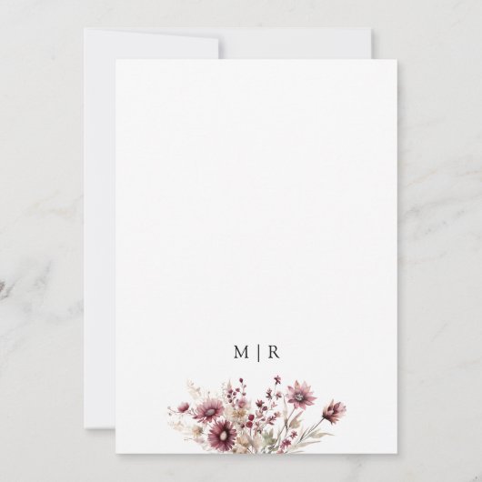 Dusty Burgundy Wildblumen Hochzeitssache Datum spe Einladung (Rückseite)