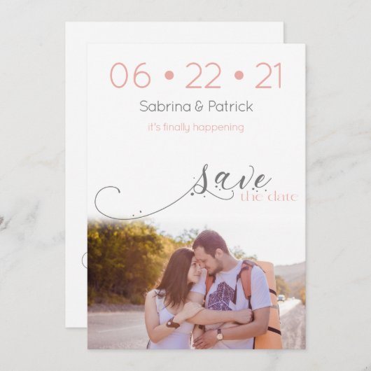 Dusty Coral Blush Modernes Foto Save the Date Einladung (Vorne/Hinten)