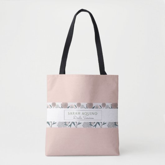 Dusty Coral mit Blumenrand Doula Werbung Tasche (Vorderseite)